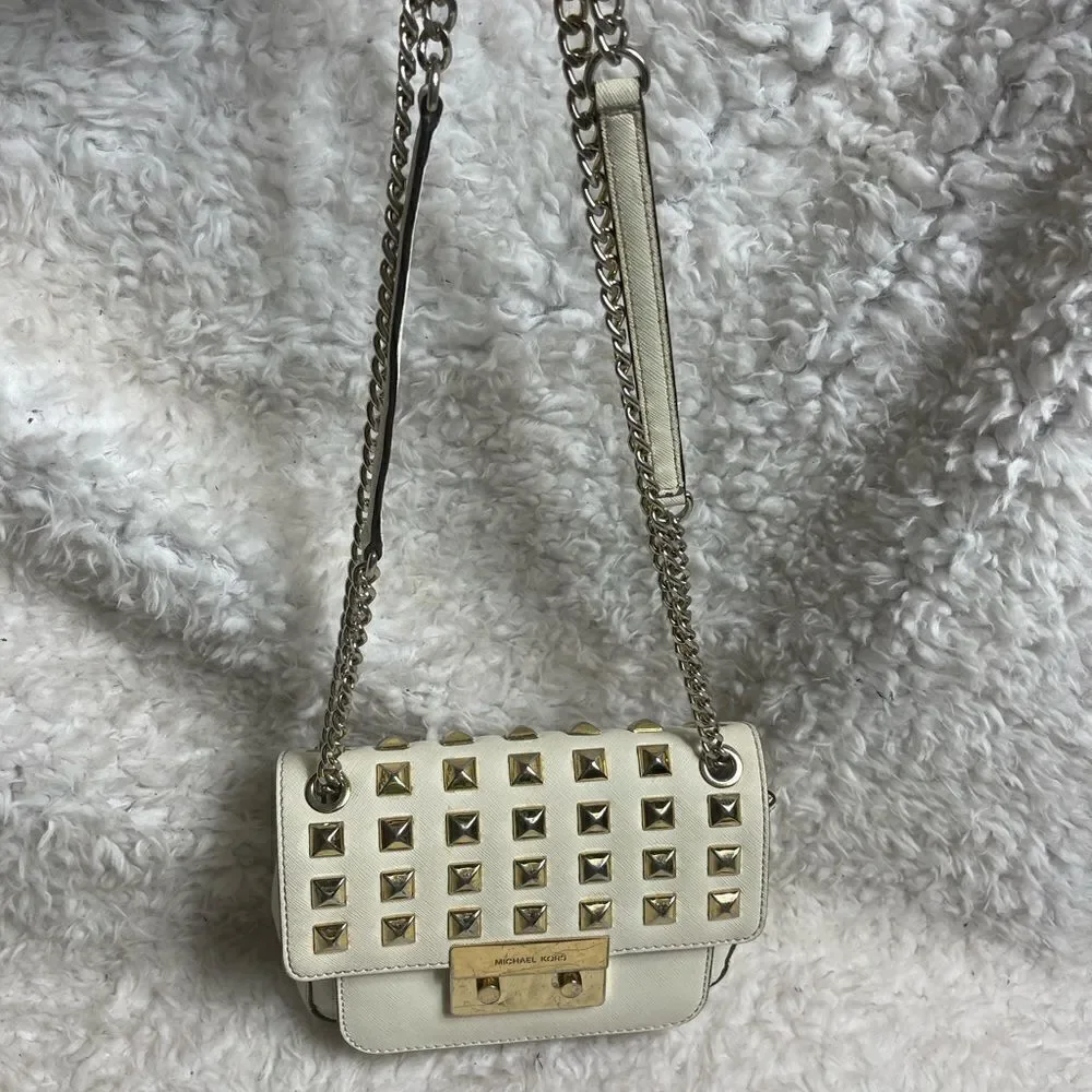 Michael Kors leather off white studded sloan shoulder bag gold tone Hard…